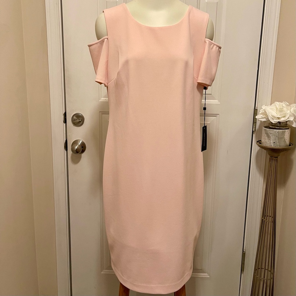 NWT TOMMY HILFIGER ELEGANT BLUSH PINK COLD SHOULDER KNIT DRESS MISSES SIZE 14